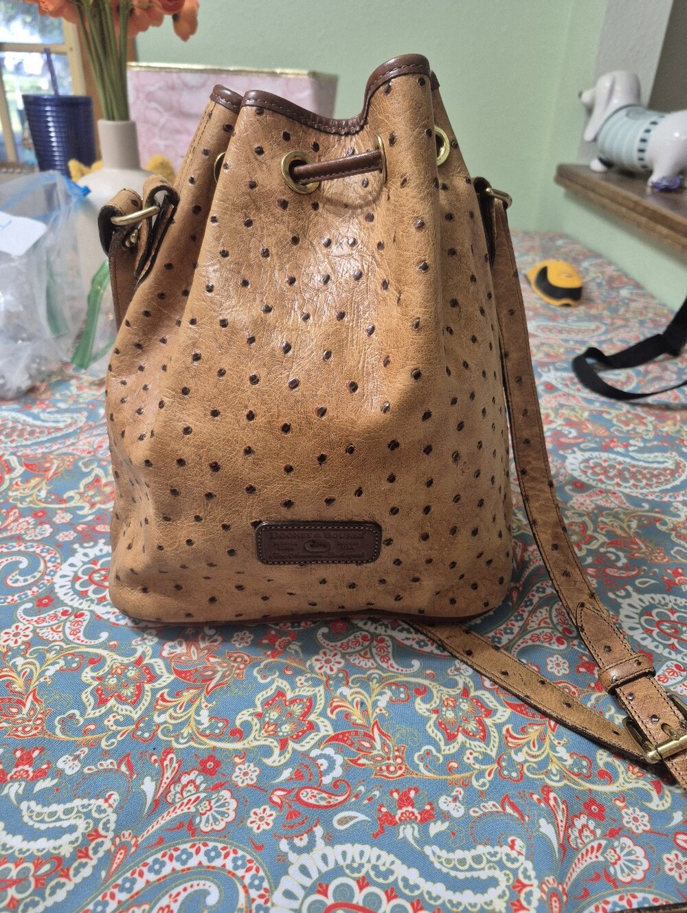 Dooney & Bourke Tan ostrich Bucket Crossbody - Picture 3 of 7